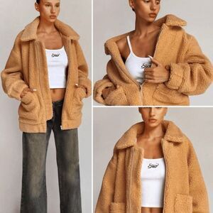 I.AM.GIA Pixie Oversized Faux Sherpa Coat Camel Size XS